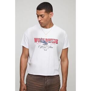 boohooMAN White Worldwide Eagle‎ Graphic Tee Streetwear Retro Vibe Aesthetic NEW